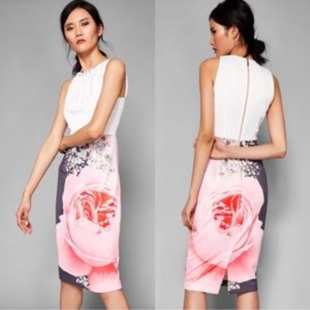 TED BAKER | Rubelle Blenheim Palace Ruched Detail Midi Dress Size 2